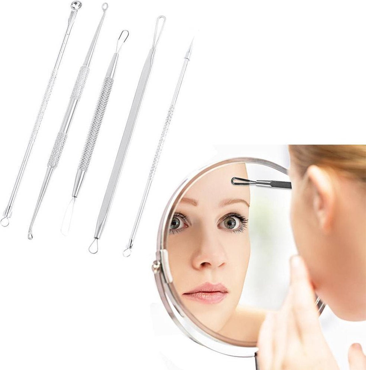 Comedonenlepels 5 stuks in handige opbergetui - puistjes - acne - mee eters verwijderen - Heble