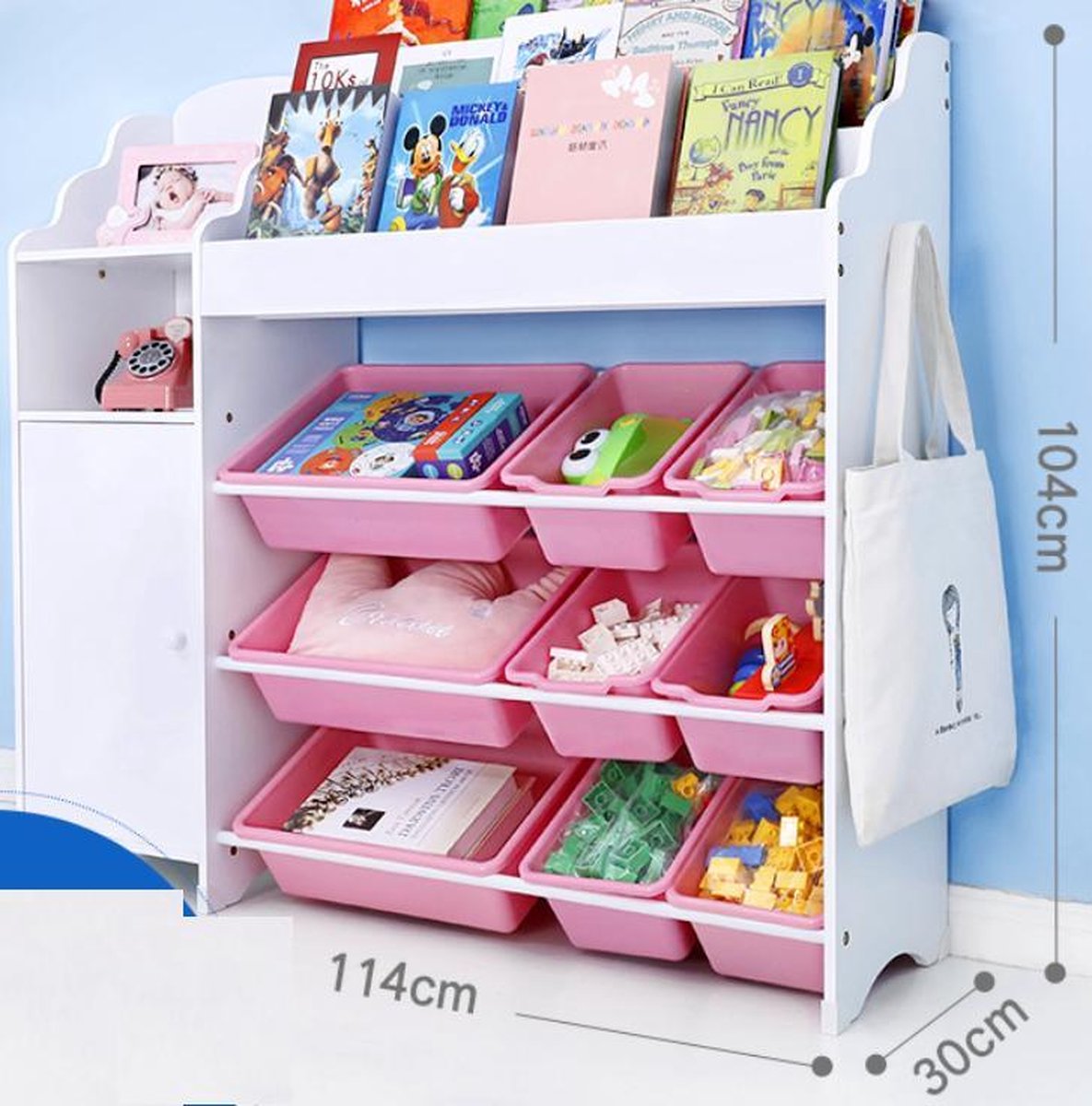Onshine 3-laags Kast met 9 Opslagbakken & Boekenplank & extra Boekenkast - Klassieke Wit - Opbergkast - Speelgoedrek - Opbergrek - Speelgoedboxen - Opbergmeubel - Kast voor kinderkamer - Kinderkast - Organizer - Speelgoedkast