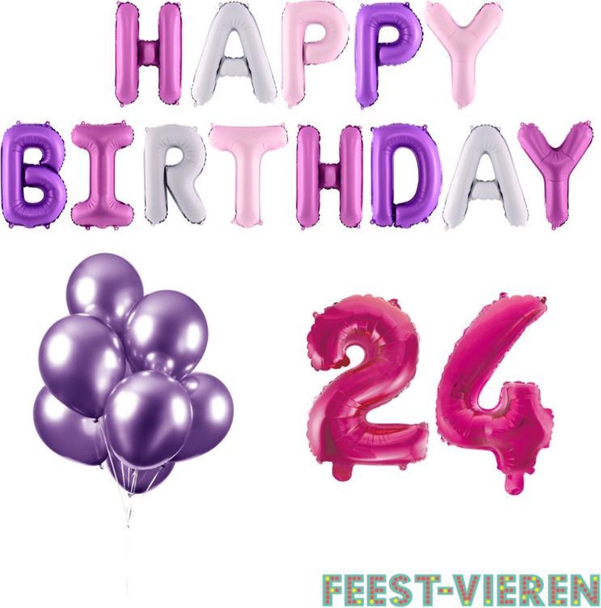 24 jaar Verjaardag Versiering Ballon Pakket Pastel & Roze
