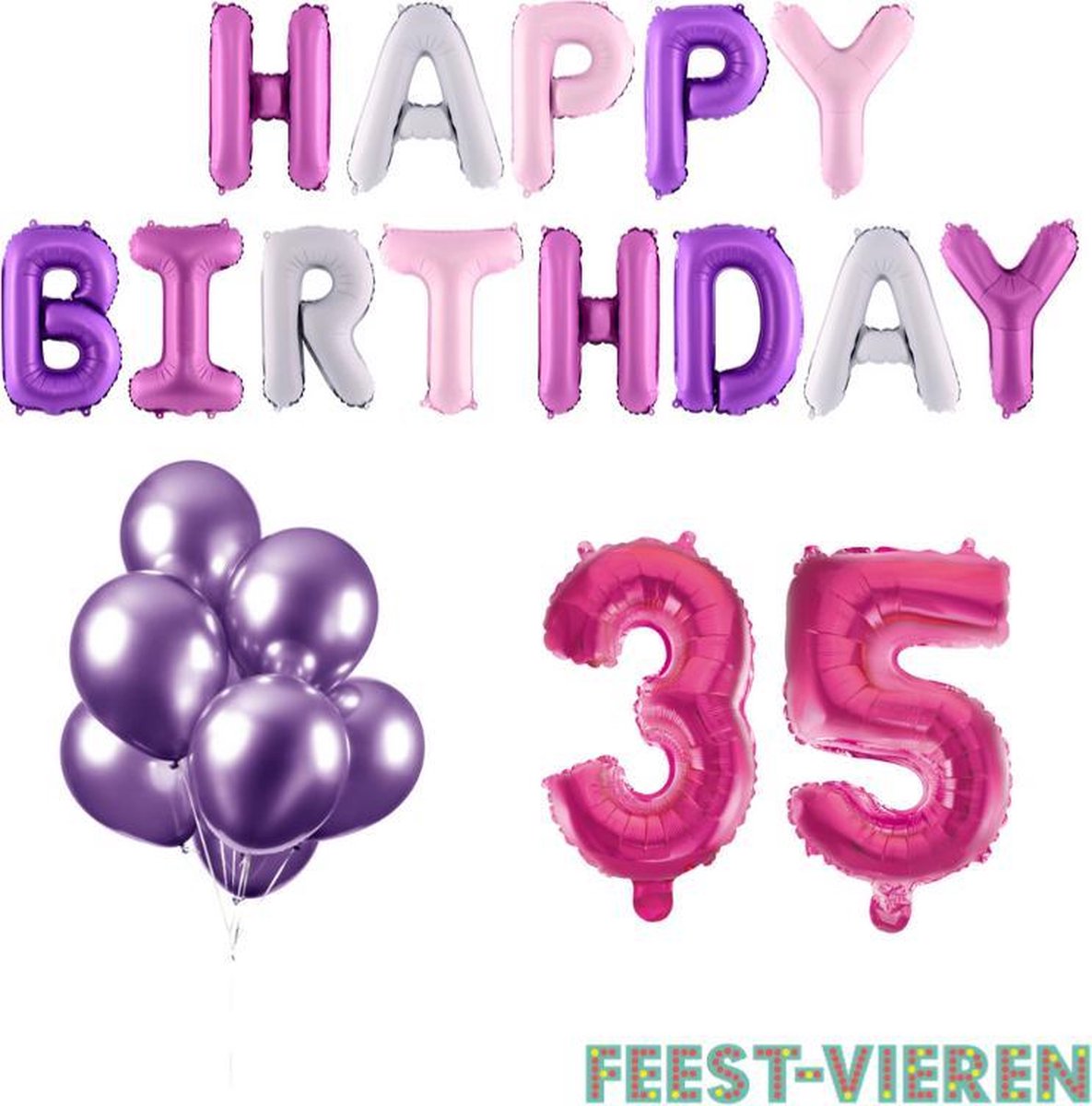 35 jaar Verjaardag Versiering Ballon Pakket Pastel & Roze