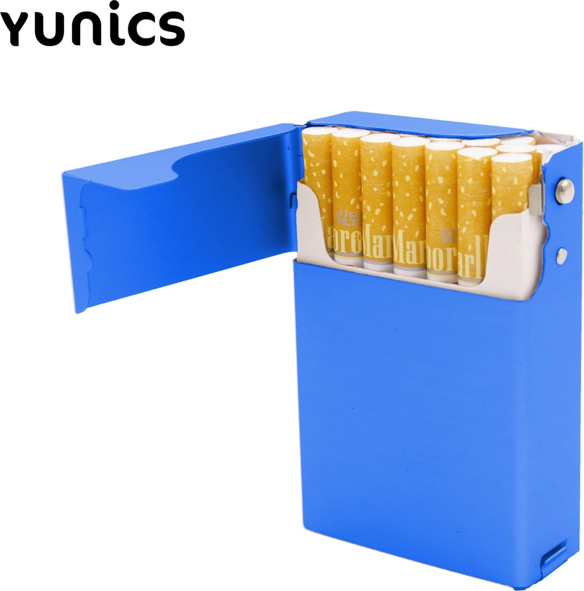 YUNICS ® Sigaretten Houder Case - Blauw - Sigarettendoosje - Gemaakt Van Hoogwaardig RVS