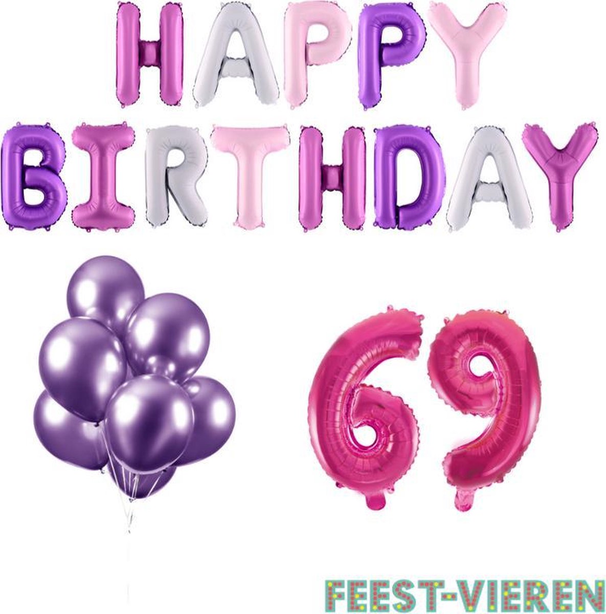 69 jaar Verjaardag Versiering Ballon Pakket Pastel & Roze