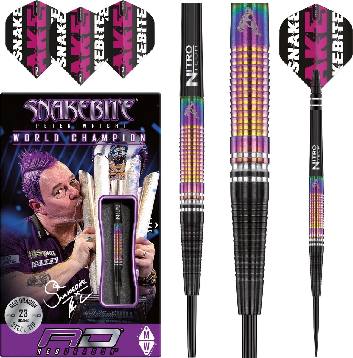 RED DRAGON - Peter Wright Snakebite World Champion Tapered: Steeltip Tungsten Dartpijlen Professioneel - 21 gram