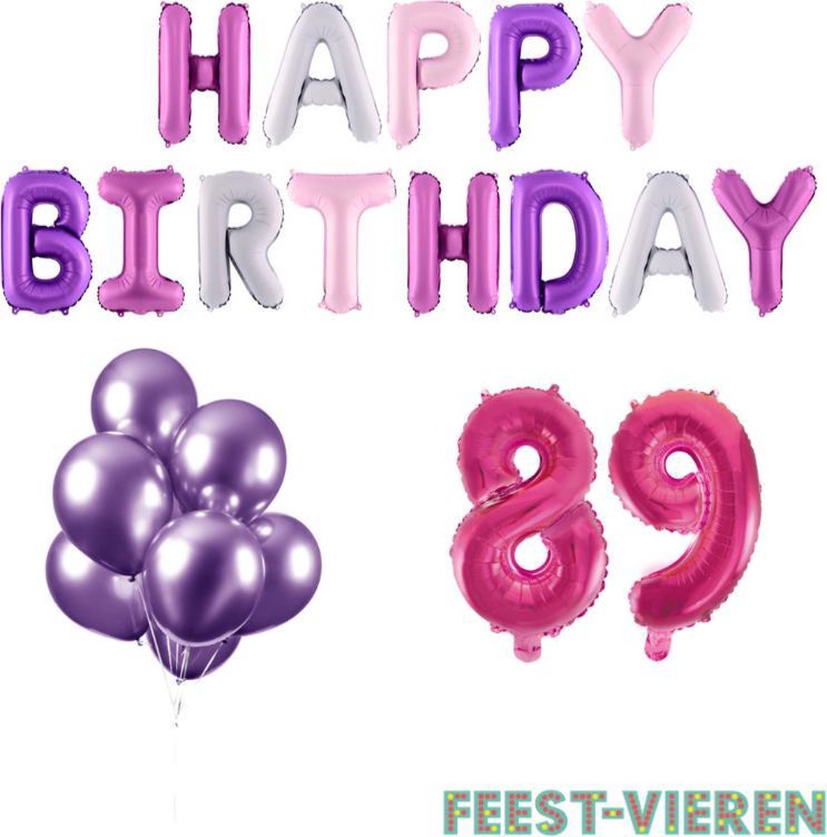 89 jaar Verjaardag Versiering Ballon Pakket Pastel & Roze