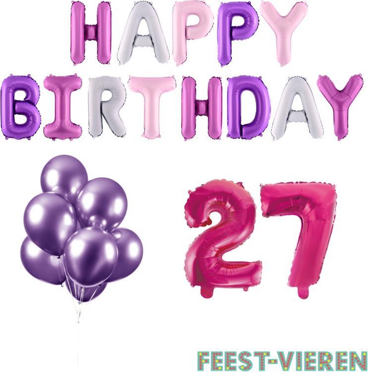 27 jaar Verjaardag Versiering Ballon Pakket Pastel & Roze
