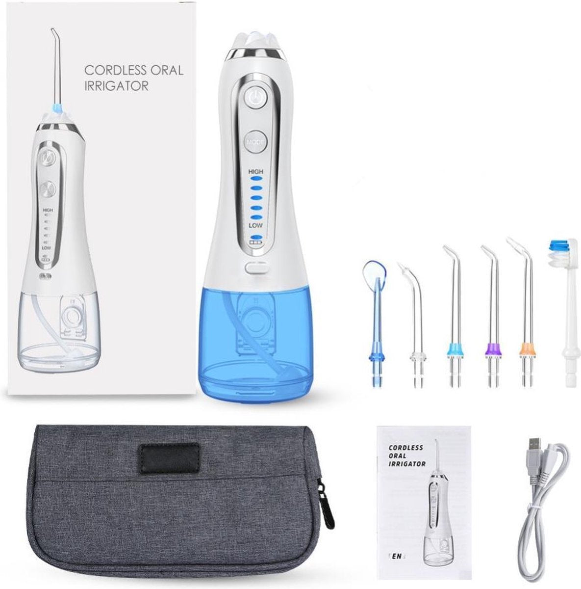 Waterflosser - Draadloze Monddouche en Flosapparaat - Waterpik - 360° Roterende Handel - Monddouche - 6 Opzettipjes - Orale Hygiëne - Helpt tegen Tandplak/Tandontsteking/Slechte Adem - OLED Display