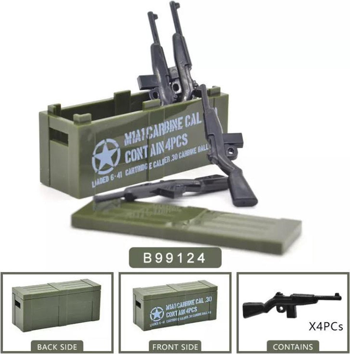 G27 - Amerikaanse wapenkist met 4x een M1A1 Carbine - Custom printed - WW2 Bouwstenen