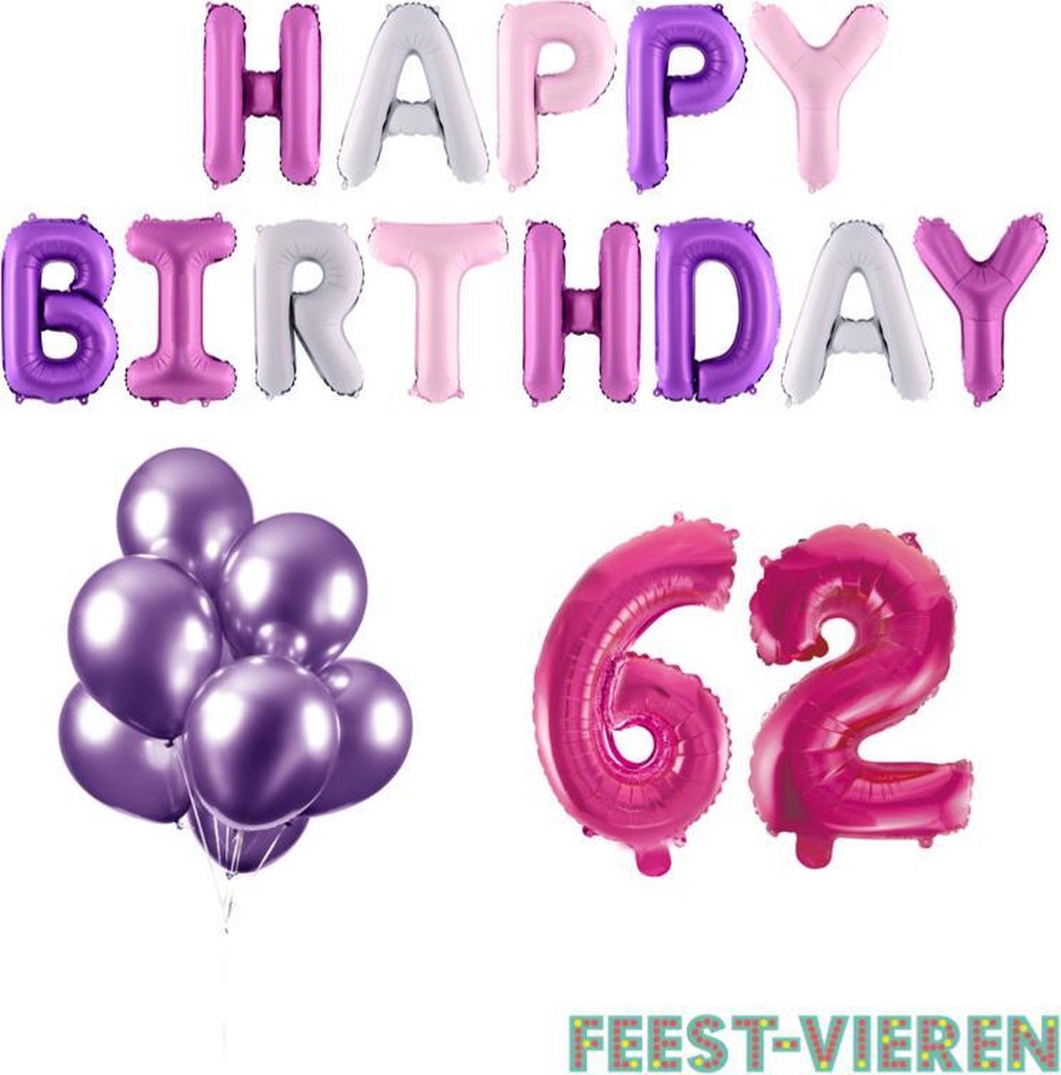 62 jaar Verjaardag Versiering Ballon Pakket Pastel & Roze