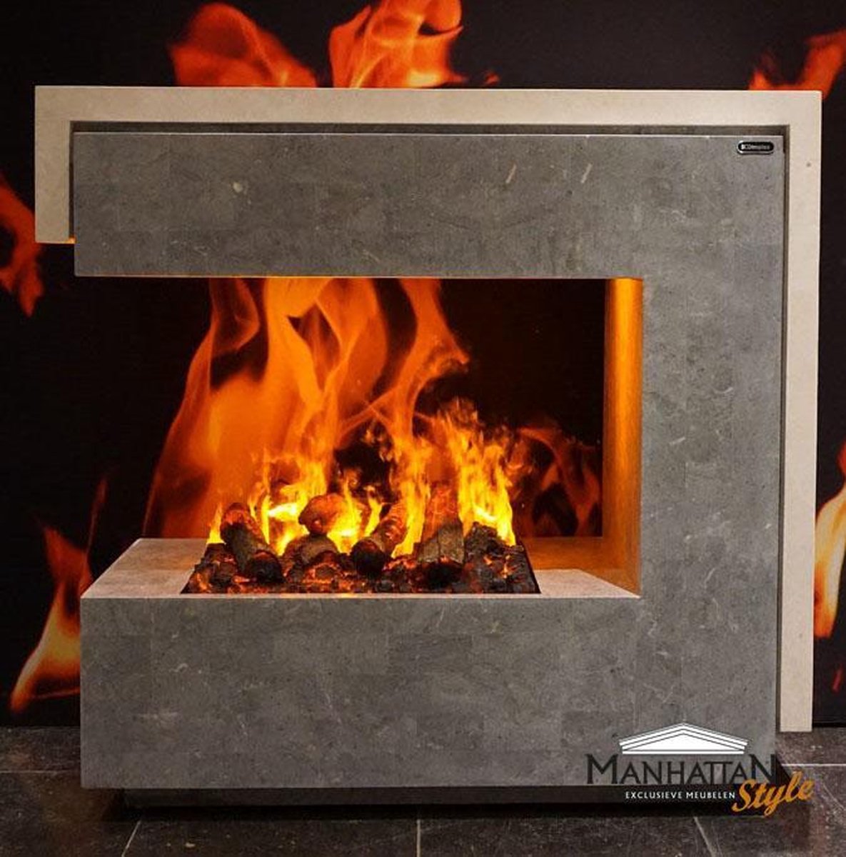 Manhattan Woonstyle B.V. - Natuurstenen schouw met sfeerhaard - Muralto - Off white/grijs