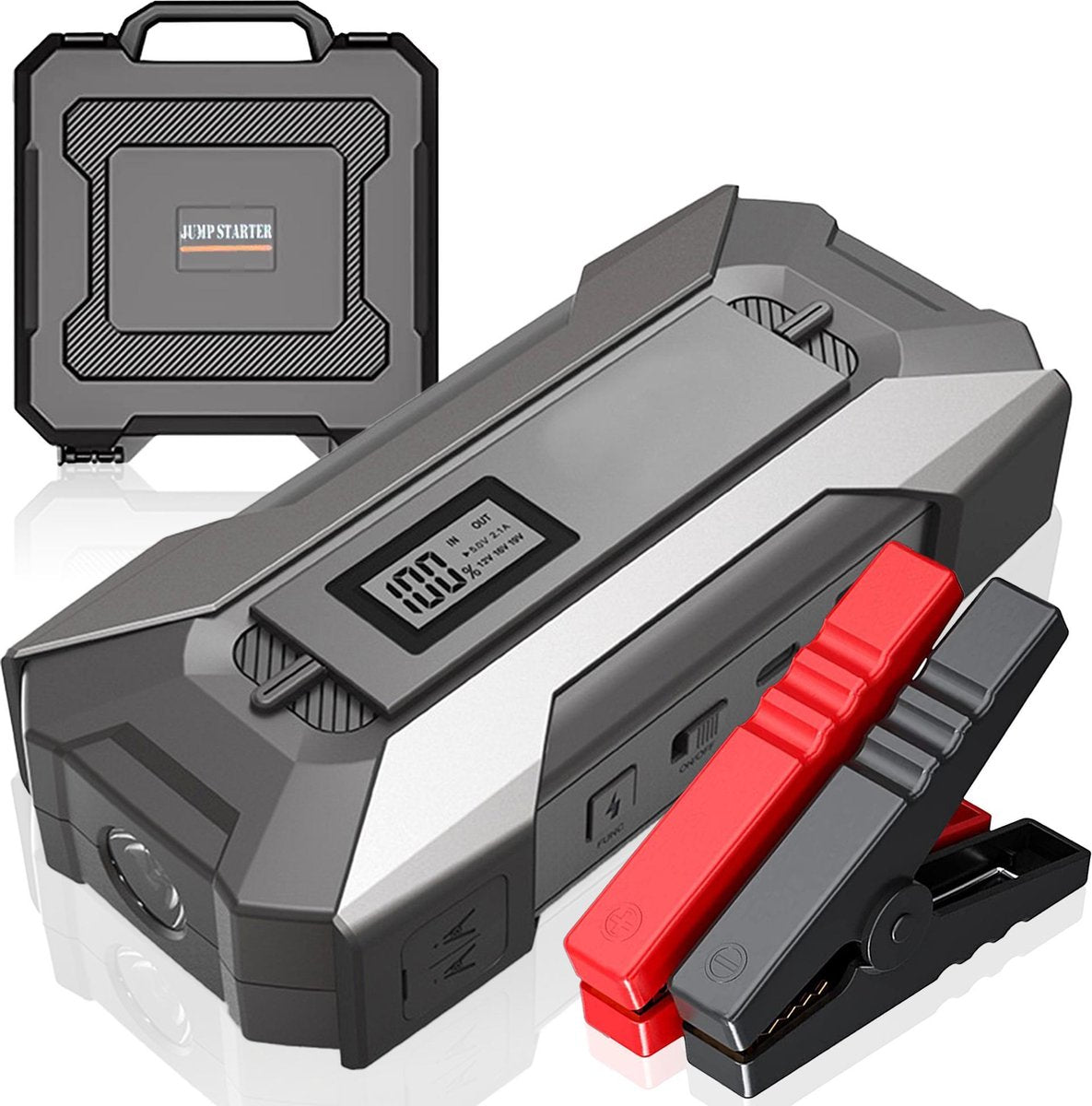 Rock&Rose Jumpstarter – 12.000mAh – Acculader – Druppellader – Auto/Motor/Boot/Scooter/Camper – Accu Reparatie – Starthulp – Accu Booster – Powerbank – Inclusief Opbergkoffer