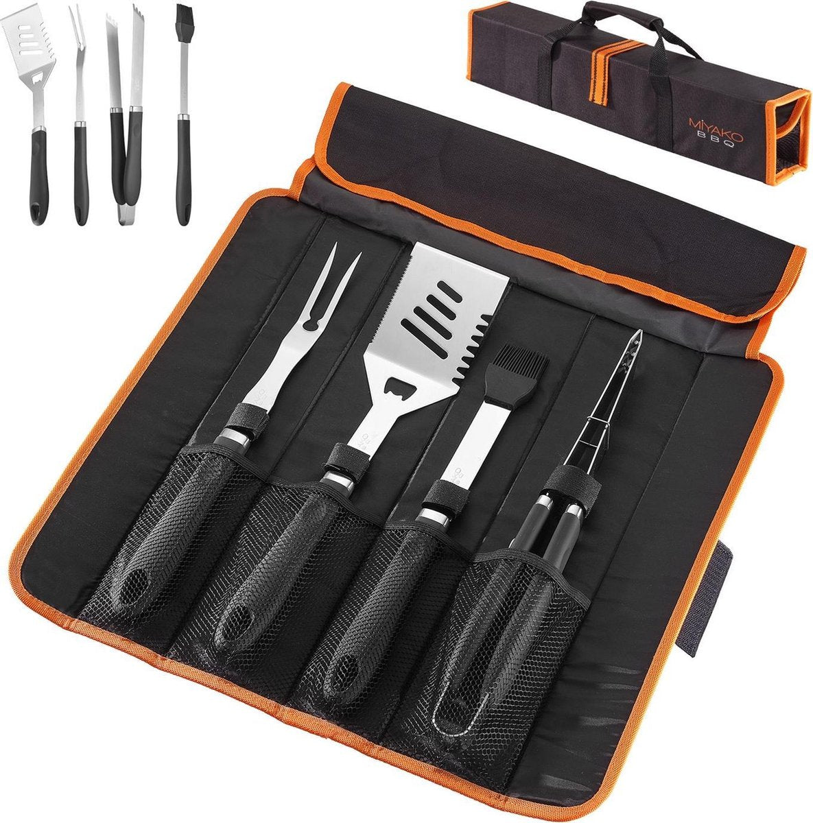 Deuba BBQ-bestek 4-delige set RVS met Opbergtas Barbecueset Accessoires