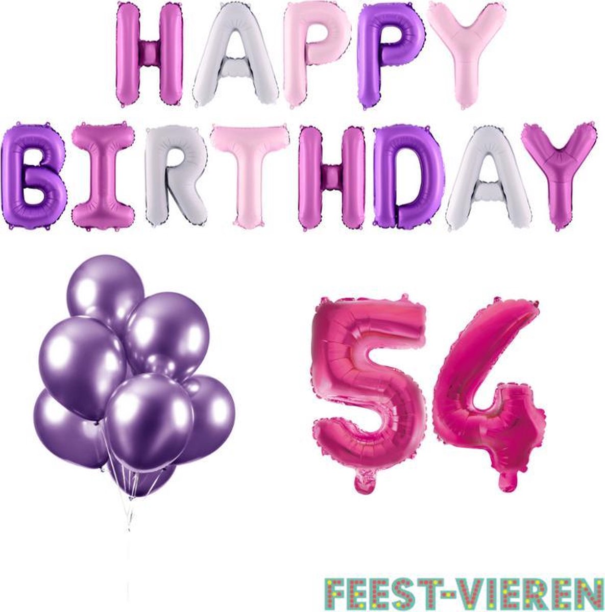 54 jaar Verjaardag Versiering Ballon Pakket Pastel & Roze