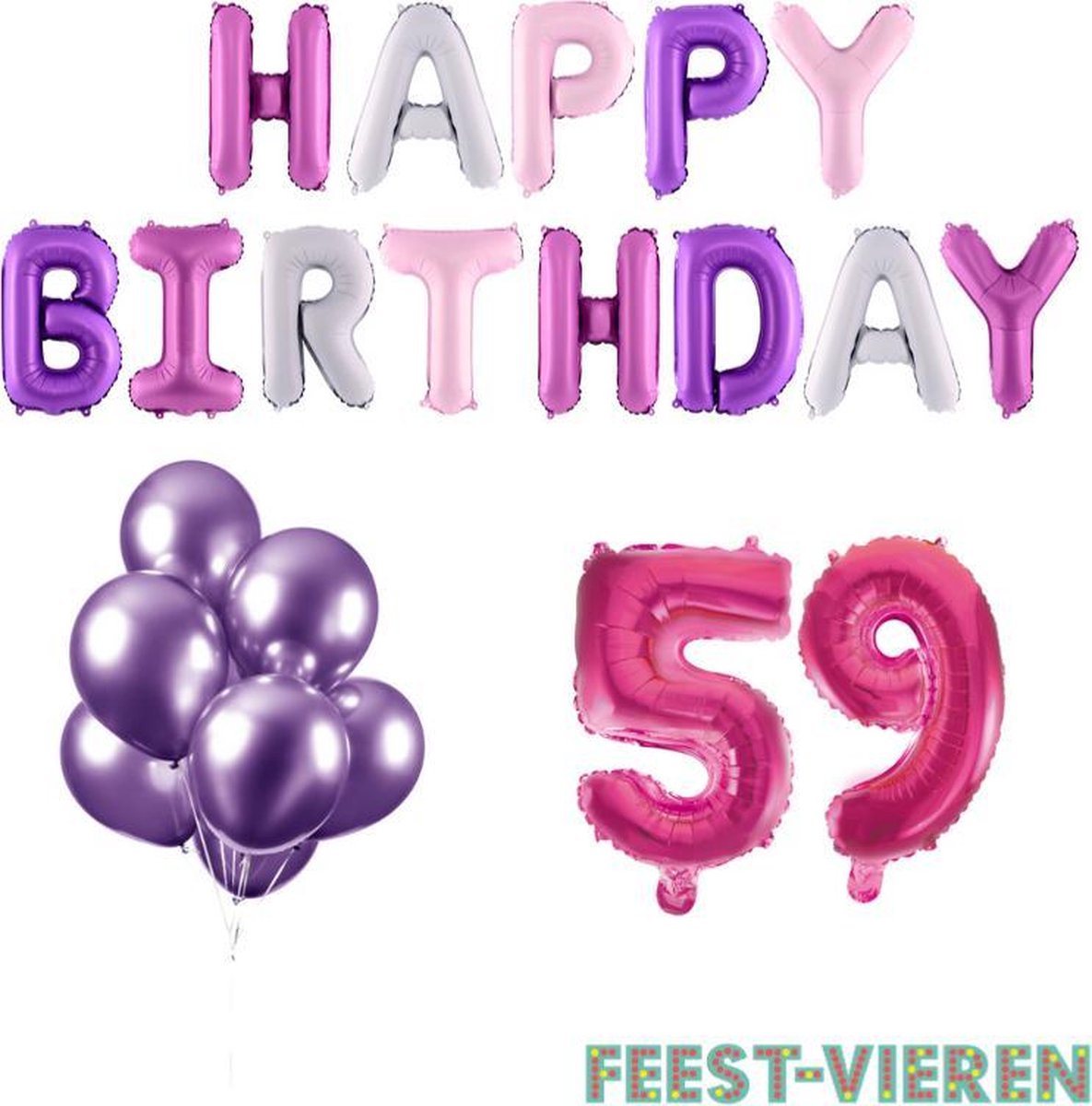 59 jaar Verjaardag Versiering Ballon Pakket Pastel & Roze