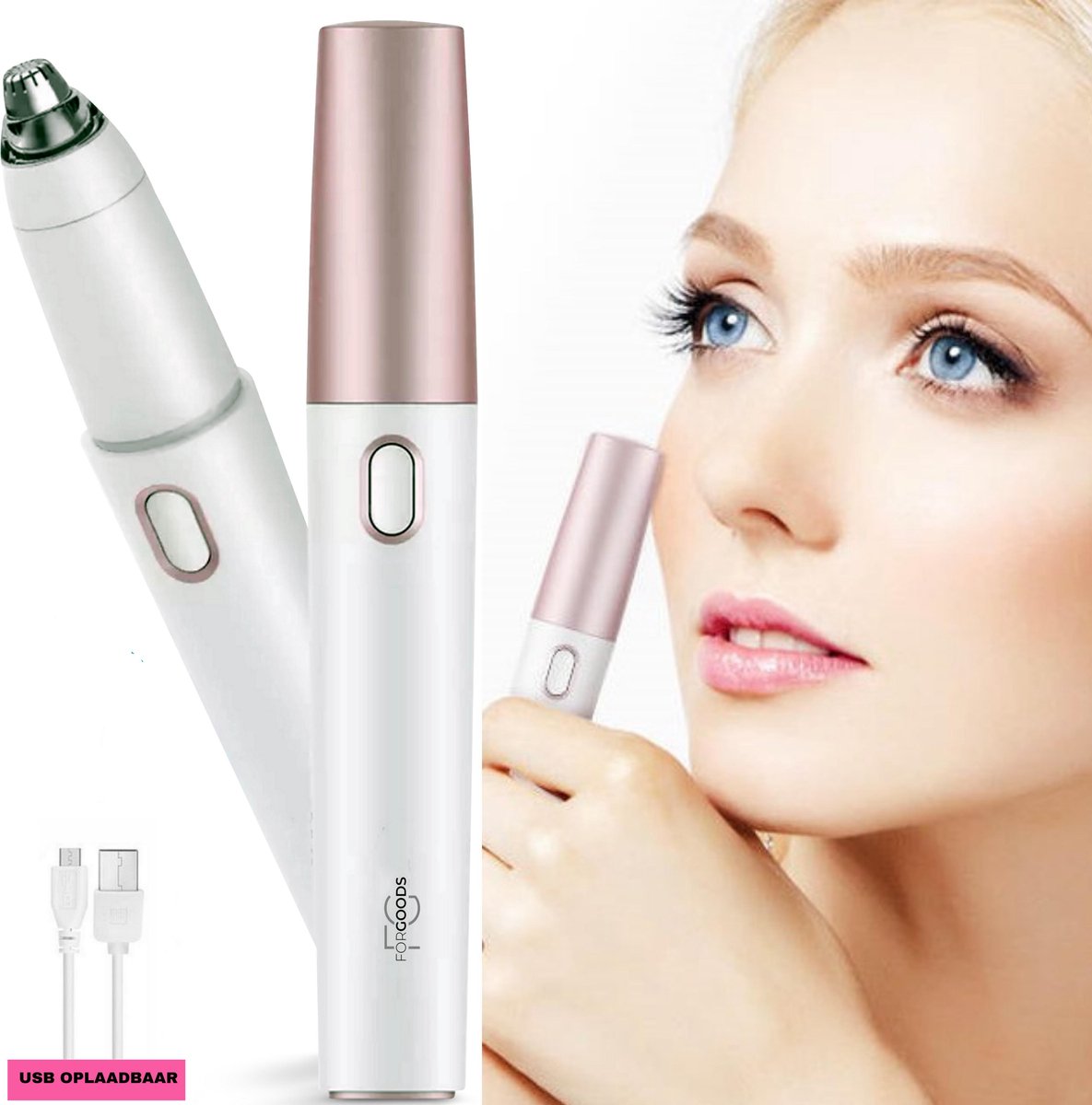 ForGoods® Wenkbrauw Trimmer - Elektrische Wenkbrauw Epilator - Precisietrimmer - USB Oplaadbaar - RVS Kop - Model 2021