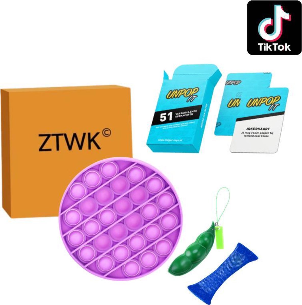 ZTWK© - Fidget toys pakket 2+2 GRATIS - Unpop it! + Pop it + Pea Popper + Mesh and marble