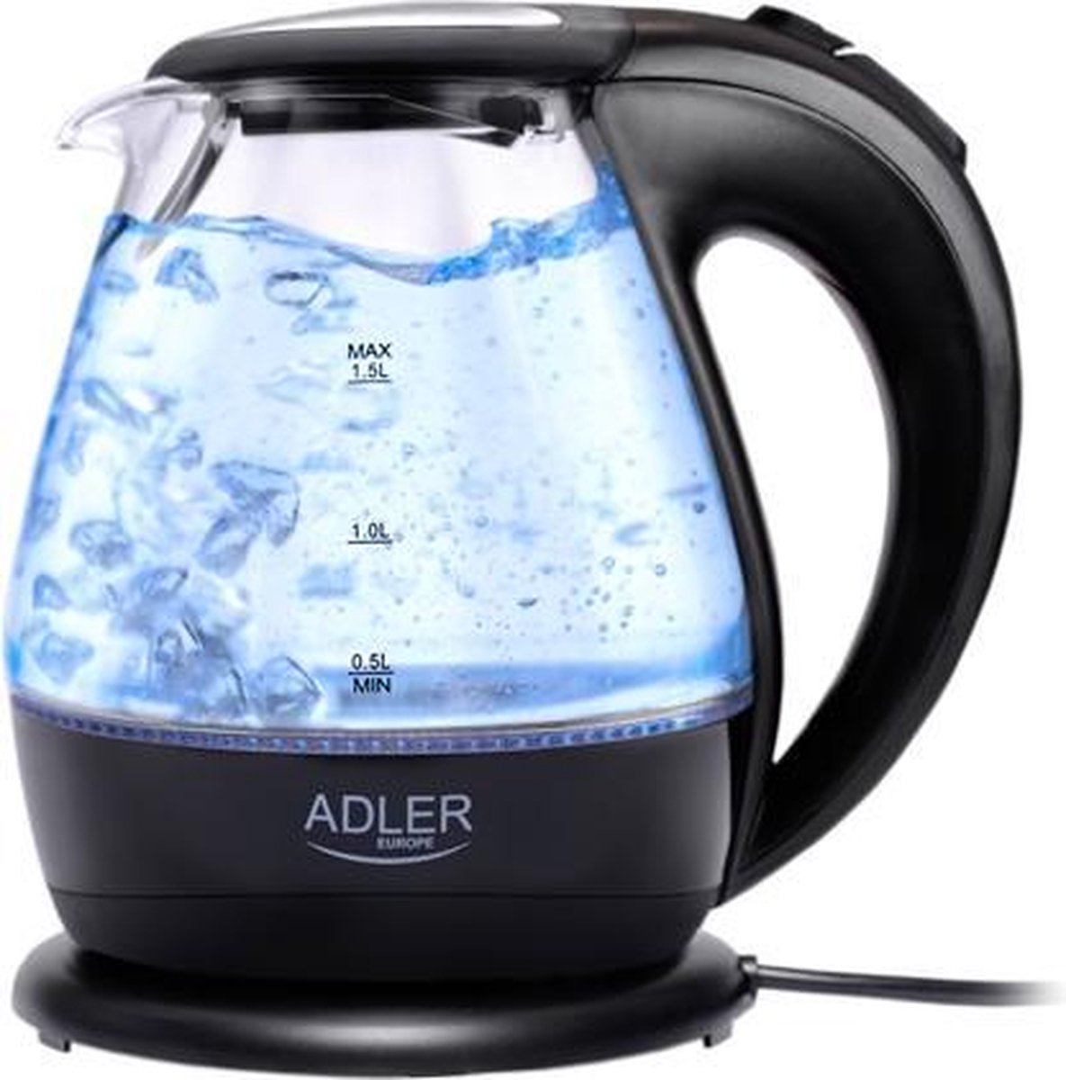 Grote waterkoker voor 6-7 personen - zwart - met led - 1.5 liter