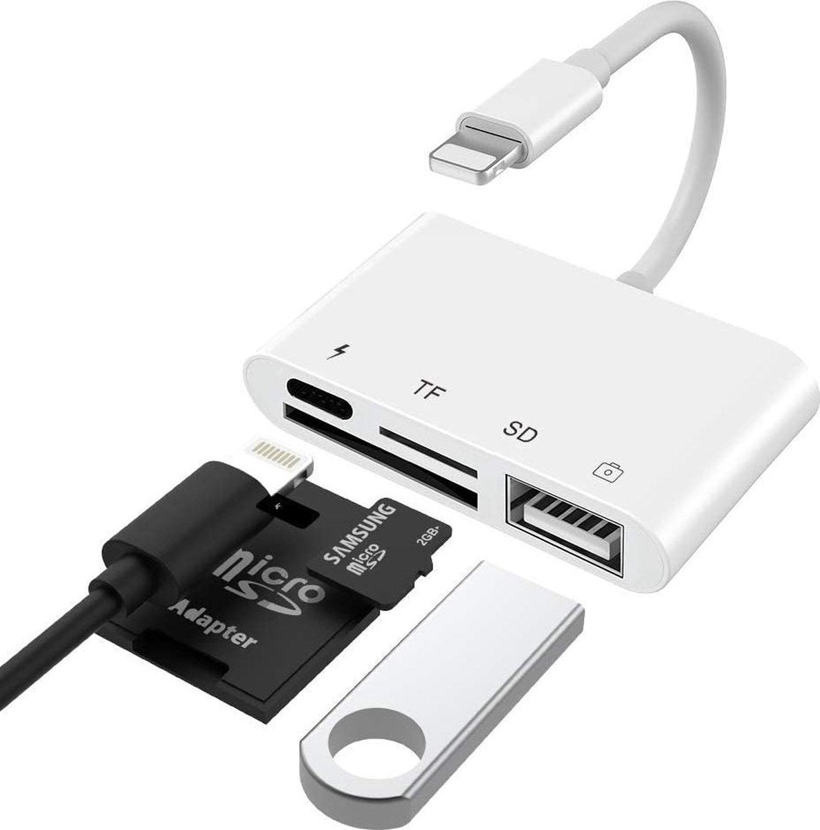 Lightning naar Camera - Kaartlezer - Cardreader - 4-in-1 Reader - USB - SD Kaart - Adapter - Micro SD  -  Geschikt voor iPhone - iPad