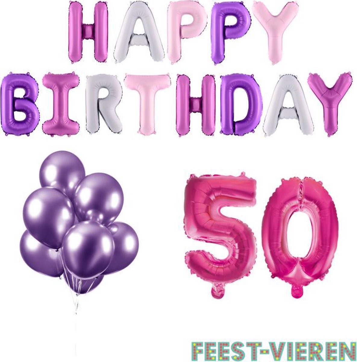 50 jaar Verjaardag Versiering Ballon Pakket Pastel & Roze