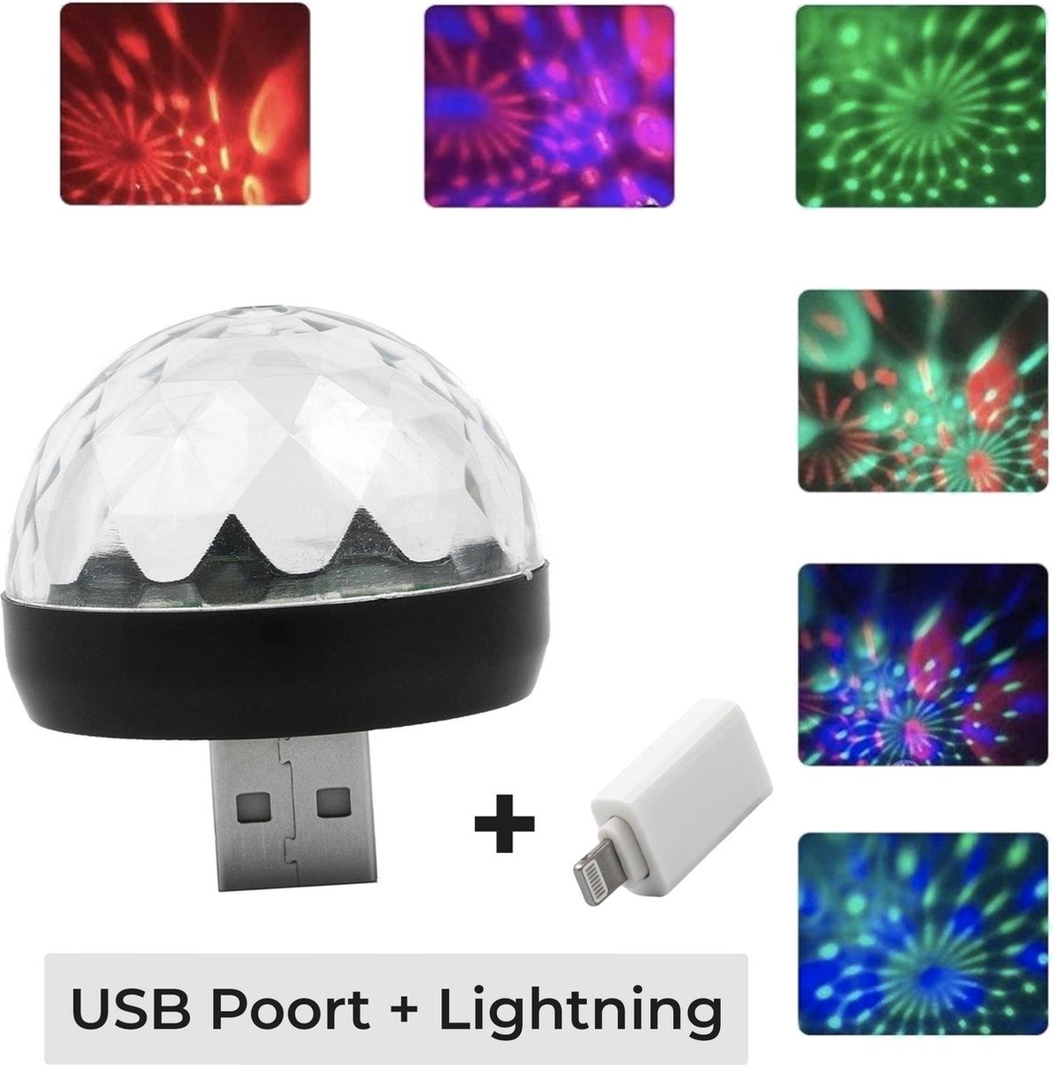 Auto & Mobiel Discolamp met Lightning iPhone/iPad Adapter - Mini Portable RGB LED LASER USB Disco lamp | Discobal | Party | Discoverlichting | Feestverlichting