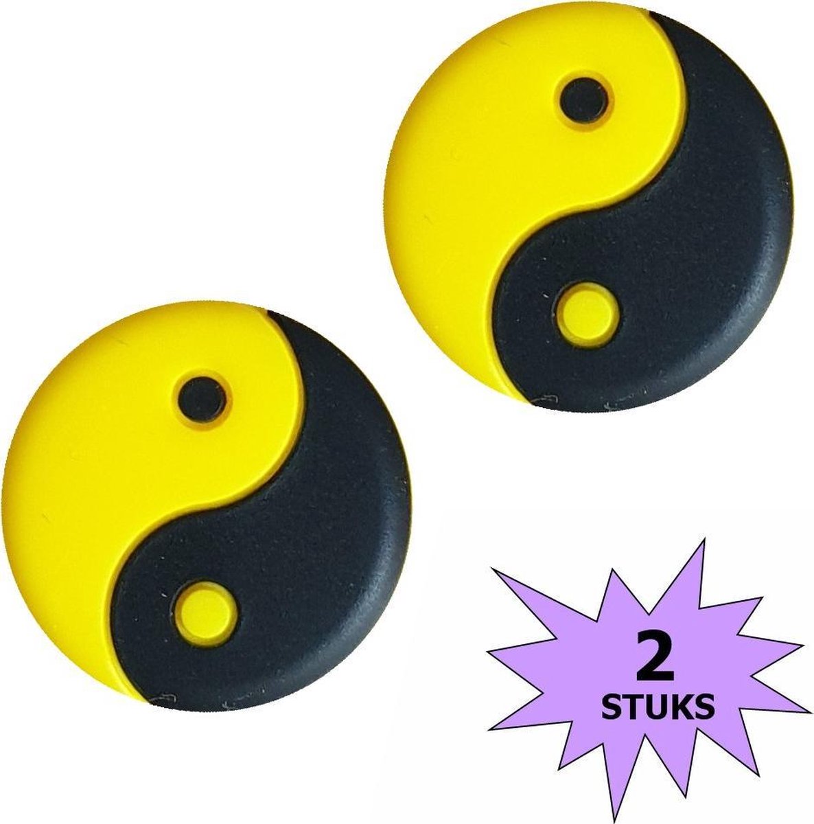 Fako Bijoux® - Tennisdemper - Yin Yang - Zwart/Geel - 2 Stuks