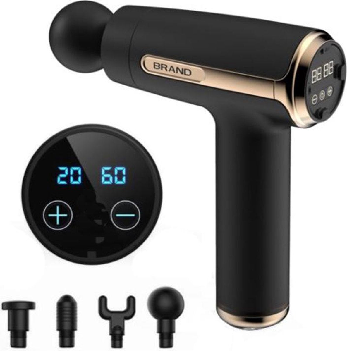 DW4Trading® Massage gun traploos regelbaar display 4 opzetstukken accu lader zwart/goud