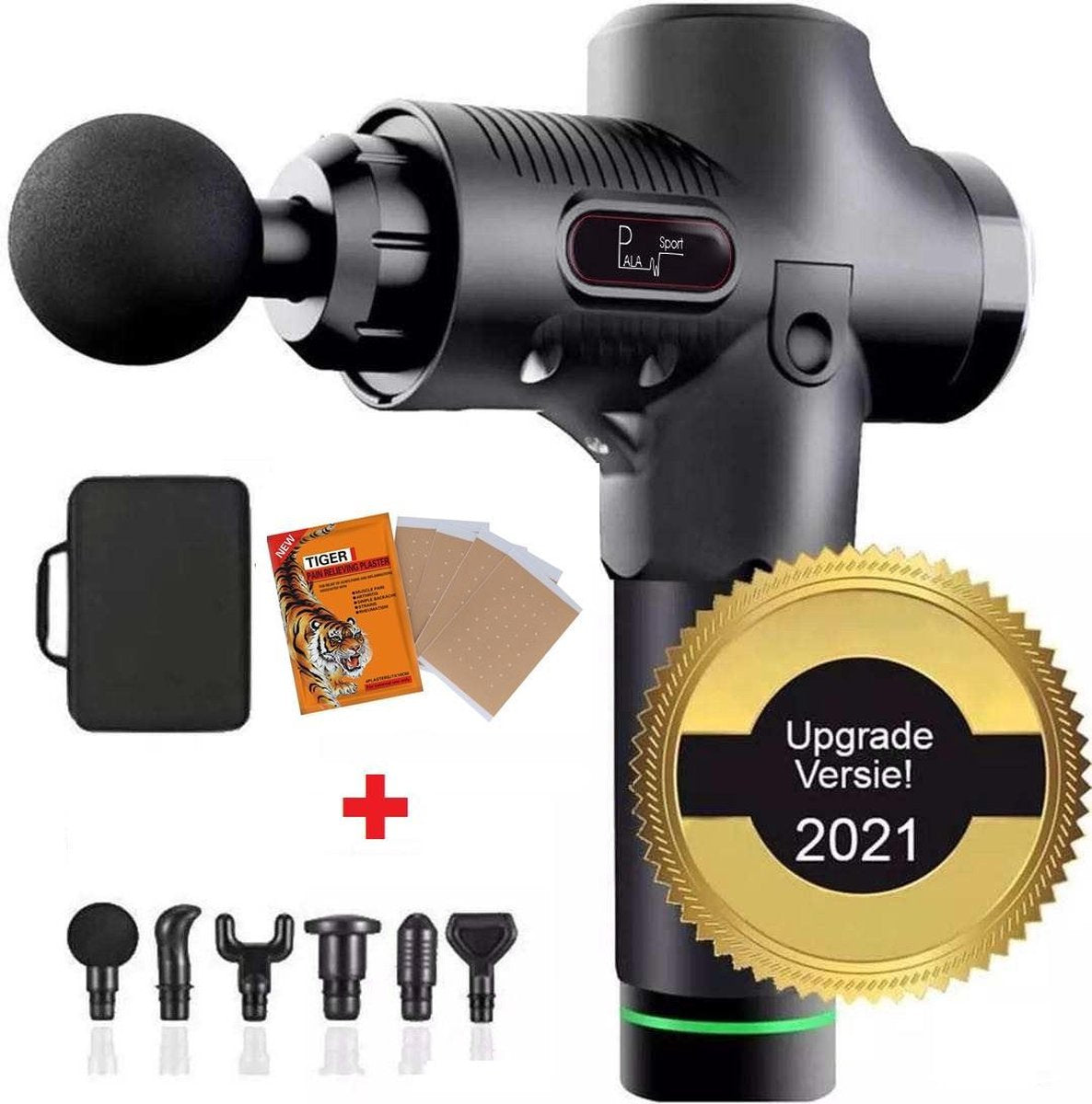 Massage Gun 30 STANDEN + Warmtepleister - Sport en Relax Massage - Professioneel - Klop en Vibratiemassage - 6 Opzetstukken - Spierpijn Warmte