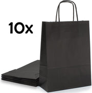 PrimeAmbition Kraft Papieren Tasjes Met Handvat – 10 Stuks – Zwart – 18 x 8 x 24 cm – Papieren Zakjes - Gift Bag – Geschenktas – Cadeautasjes – Cadeauzakjes – Cadeau Tas