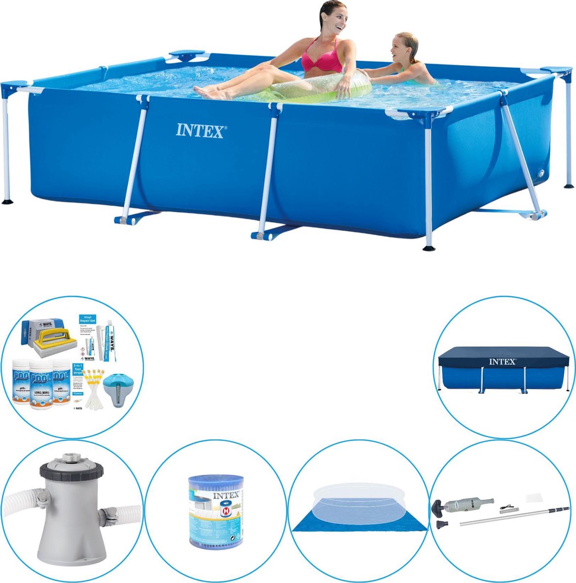 Intex Frame Pool Rechthoekig 220x150x60 cm - Zwembad Inclusief Accessoires