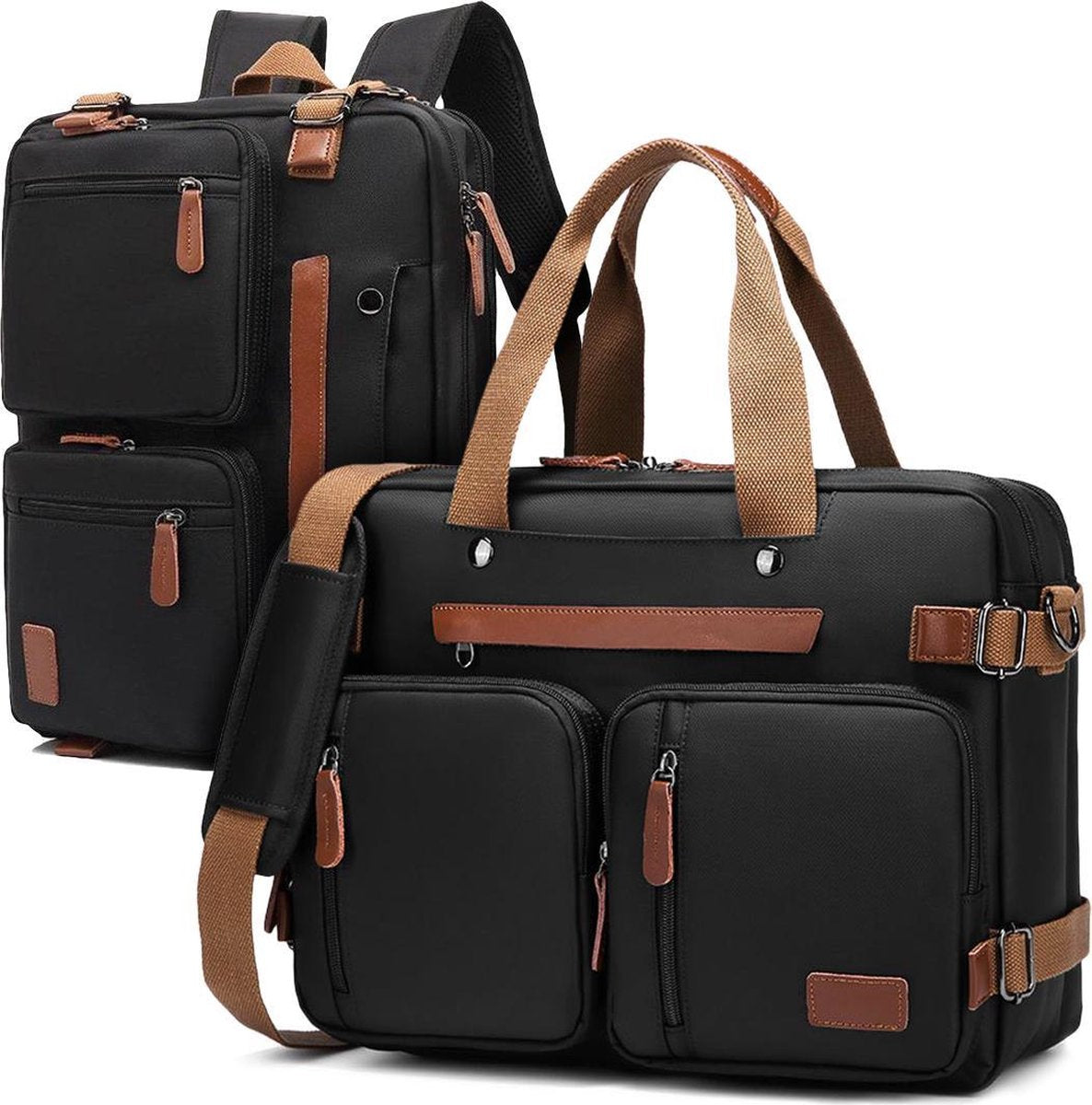 Laptoptas 2 in 1 Laptop Rugtas Schoudertas voor 17.3 inch laptop – zwart