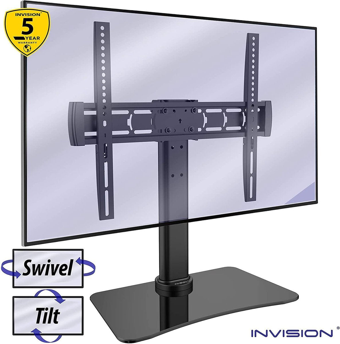 Invision® Montiorstandaard met draai en kantelfunctie | Schermstation bureau voor schermen van 32-55 inch | Slank en ergonomisch ontwerp | Monitor arm eenvoudig te monteren en met kabelmanagement | max. VESA 400 x 400 mm