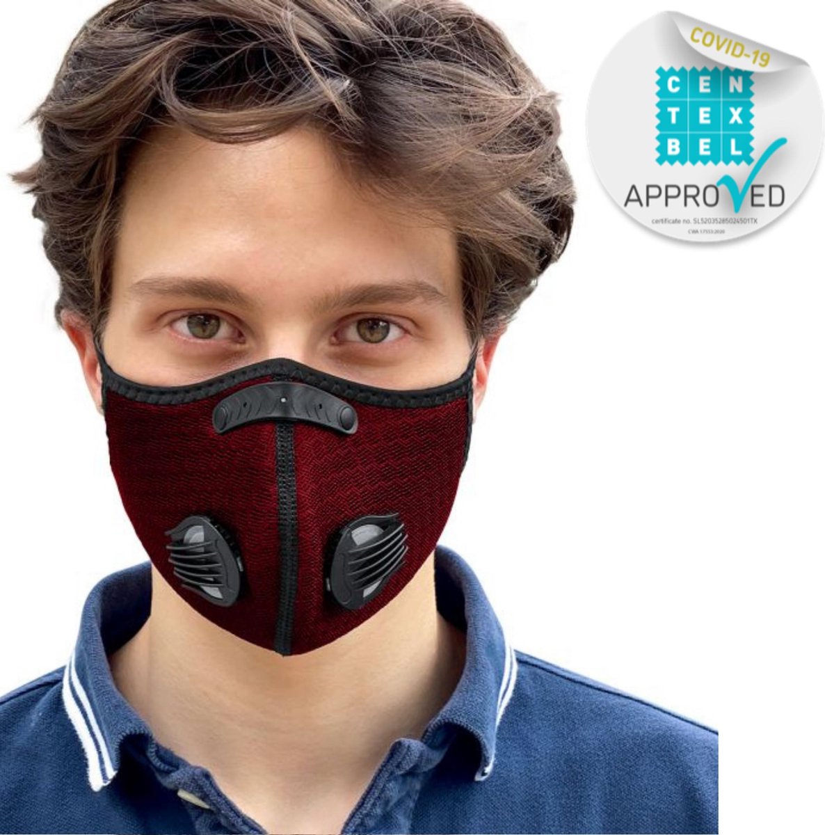 BREEZY luxe mondkapje - Rood mondmasker - maat Large verstelbaar - met 4x wegwerp filter & 4 ventielen vervangbaar - herbruikbaar comfortabel mond kapje voor sport - medische filtering - in opbergzakje - Sportmasker geschikt voor brildrager