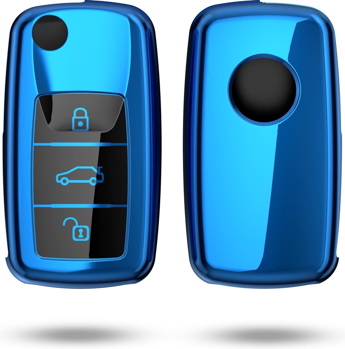 kwmobile autosleutelhoes voor VW Skoda Seat 3-knops autosleutel - TPU beschermhoes in hoogglans Blauw