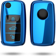 kwmobile autosleutelhoes voor VW Skoda Seat 3-knops autosleutel - TPU beschermhoes in hoogglans Blauw
