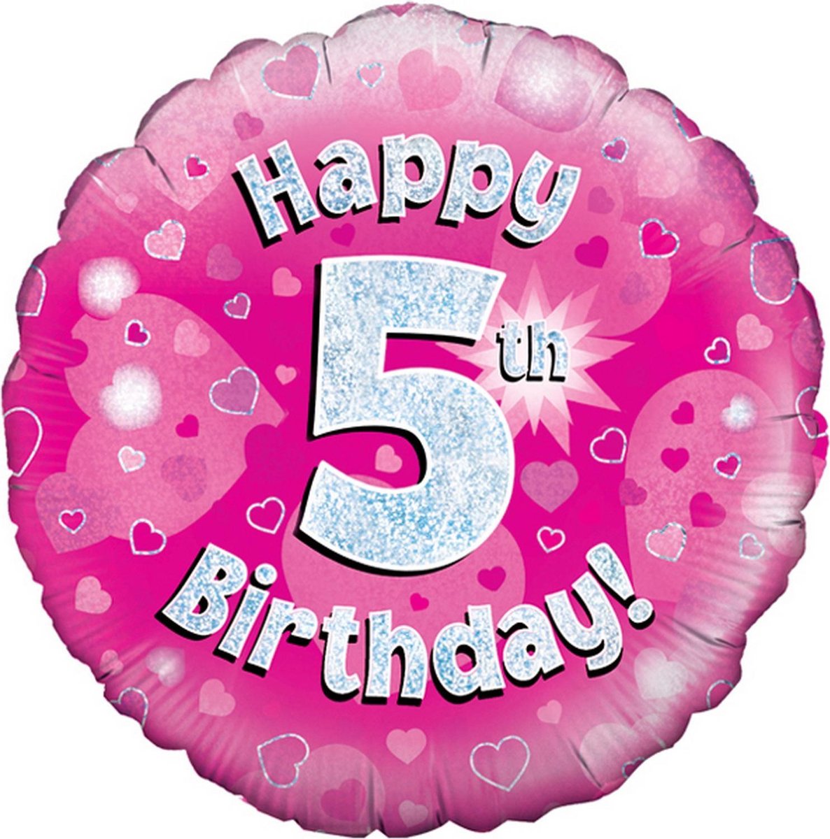 Oaktree 18 Inch Happy 5th Birthday Pink Holographic Balloon (Pink/Silver)
