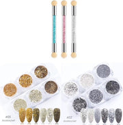 GUAPÀ Nagel Nail Art Glitter Poeder Set Inclusief Blooming Penselen in diverse kleuren voor het maken van Nail Art