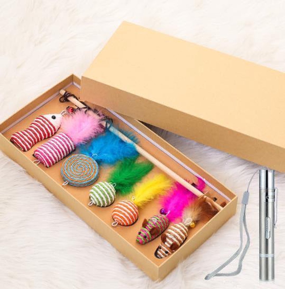 Luxe kattenhengel set - kattenspeeltjes - 1 hengel - 7 luxe hangers - 7 in 1 Laserlamp