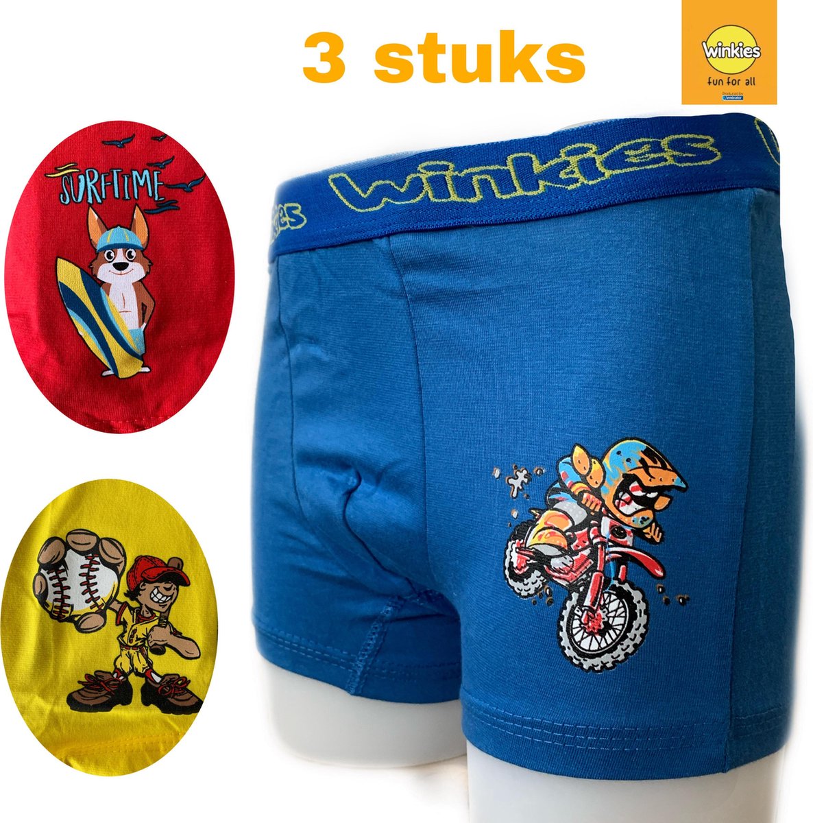 Embrator 3-pack jongens Boxershort met print blauw/rood/geel 134/140