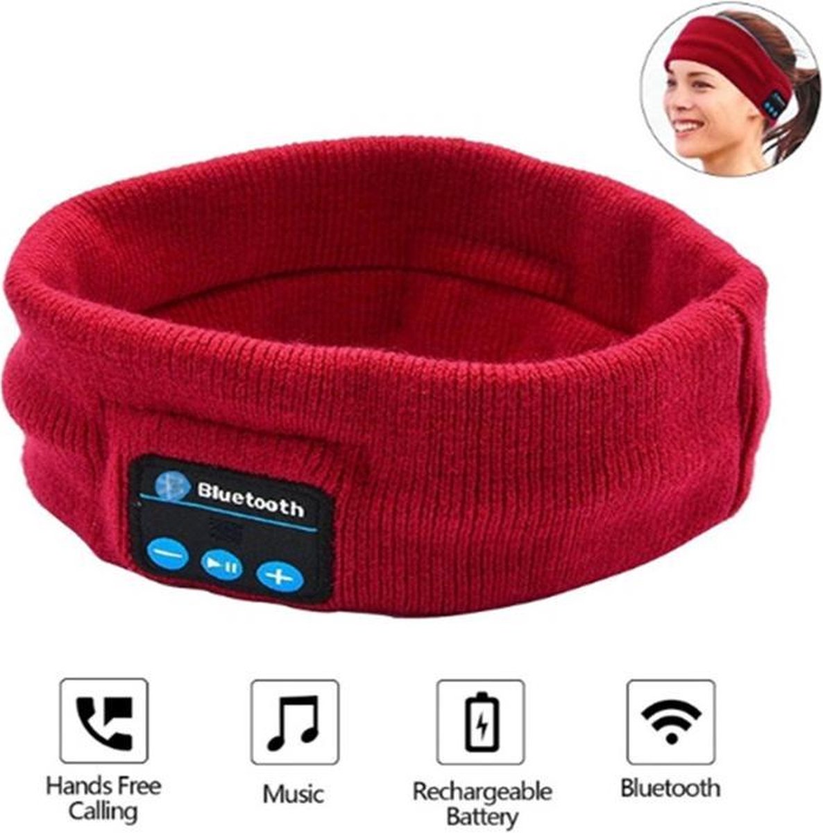 TDR - Sport hoofdband met Bluetooth - Geïntegreerde afneembare speakers (koptelefoon functie) - Oplaadbaar via USB - Afspelen Muziek - Bellen - Rood