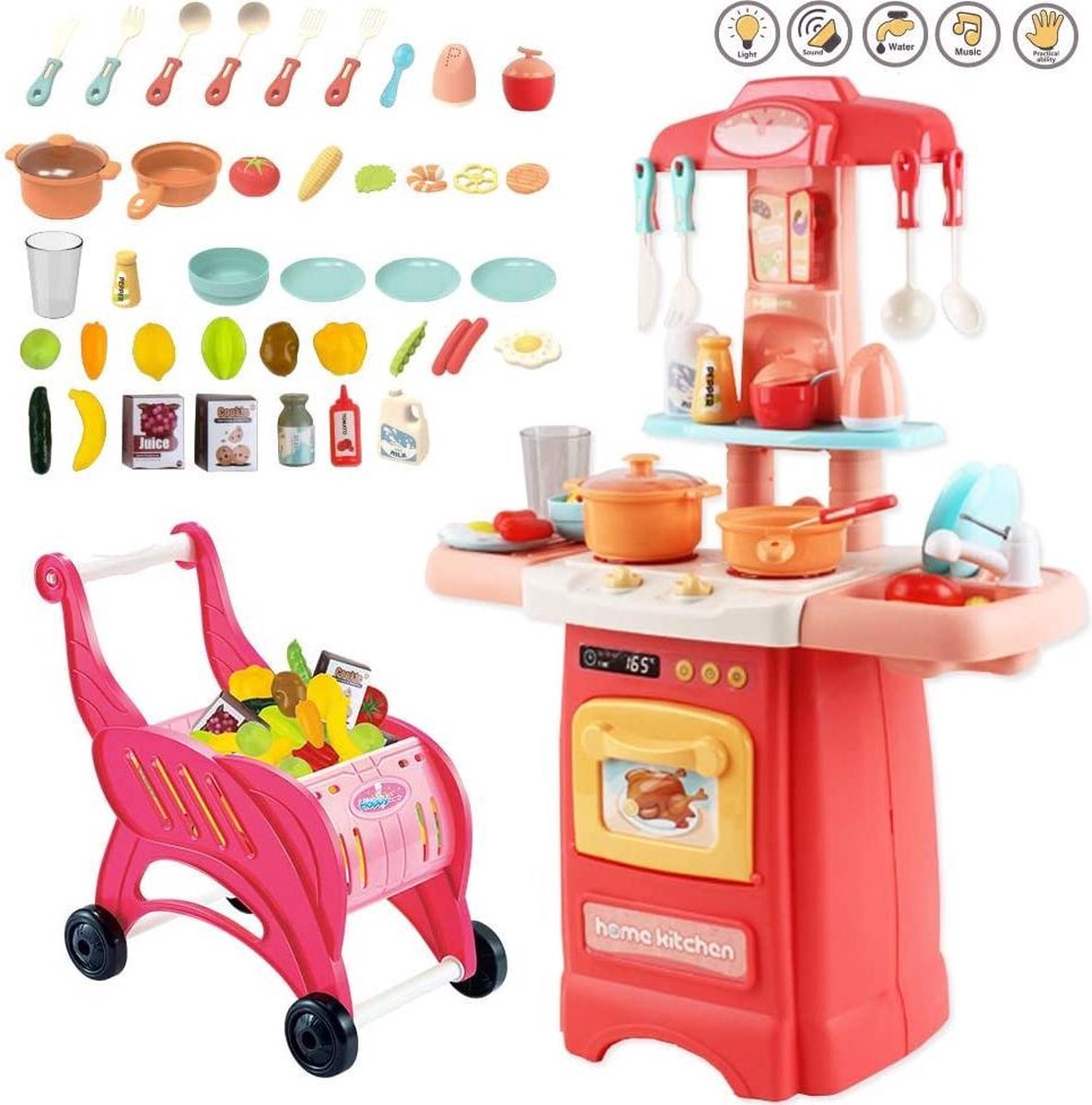 deAO 40-delige miniatuurkeuken My Little Cook Pretend keuken rollenspel set met inductiekookplaat
