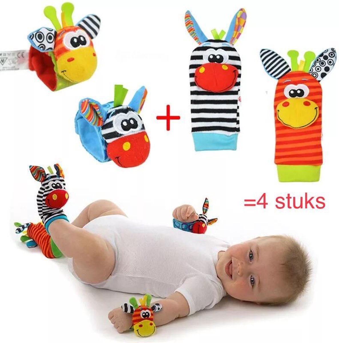 LeonHome - Baby rammelaar | Baby rammelaar sokjes en rammelaar armbanden|4-delig rammelaar set