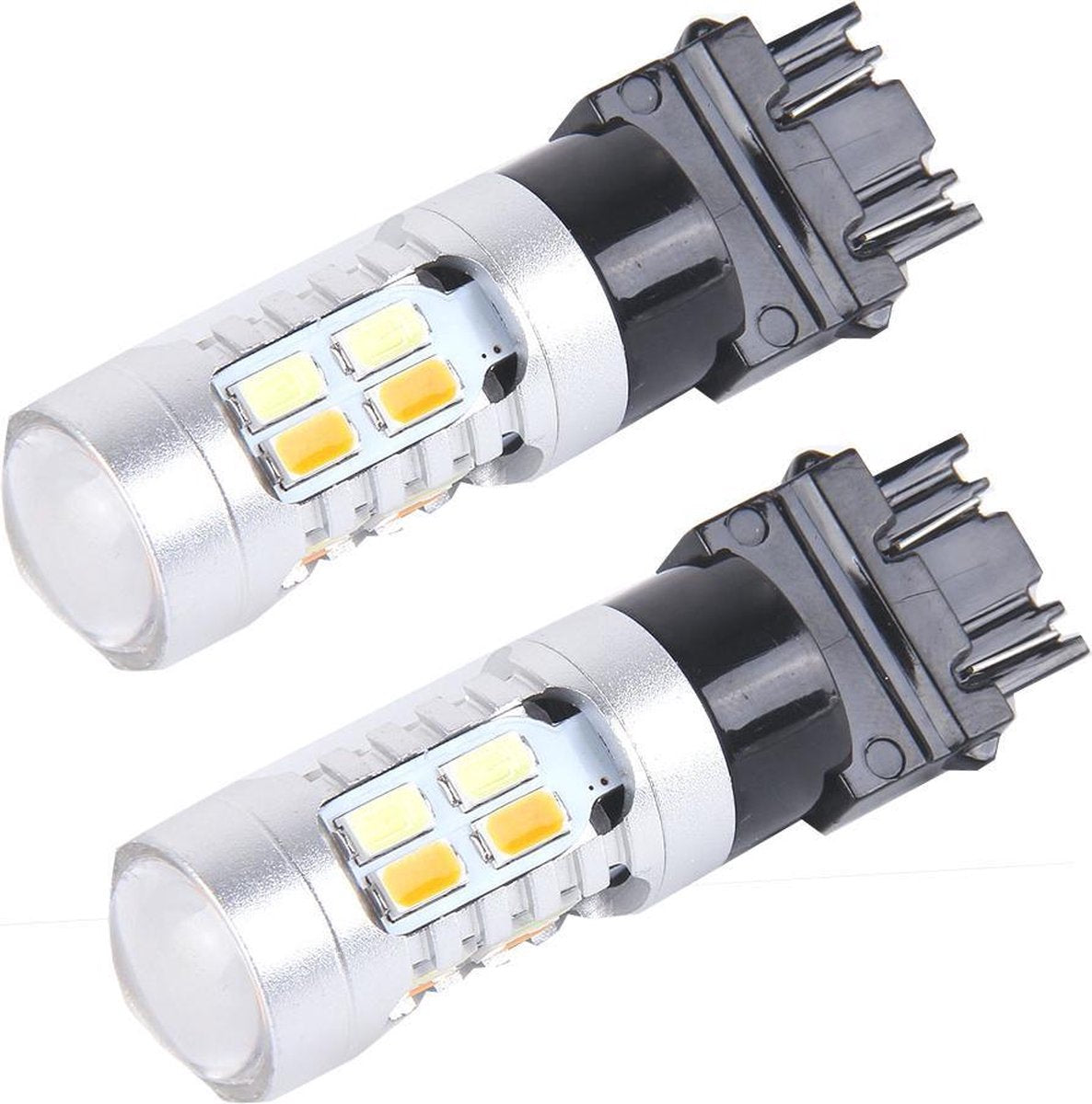 2 STUKS T25 / 3157 10W 1000 LM 6000K Wit + geel licht Richtingaanwijzerlicht met 20 SMD-5730-LED-lampen en lenzen. DC 12-24V