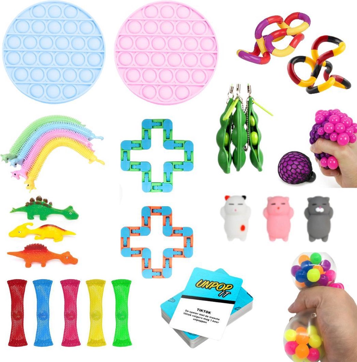 Fidget toys pakket® - Simple Dimple - Pop it - Wacky Track - Pop tube - Magnetische ringen -27 stuks