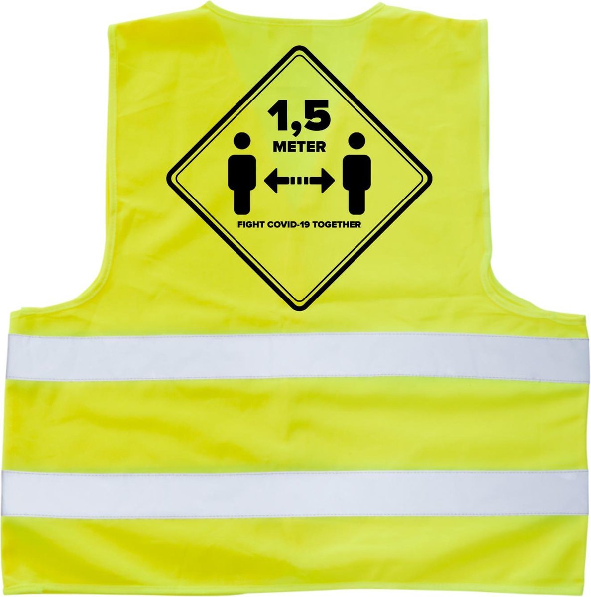 Gele veiligheidshesjes: Houd Afstand - Corona/COVID-19 - (25 stuks)