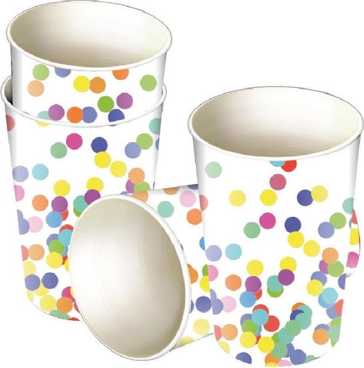 32x Confetti thema feest bekertjes van karton 250 ml - Kinderfeestje/kinderverjaardag - Feest/verjaardag - Thema feest - Confetti feestversiering - Wegwerp bekertjes - Bekers van karton