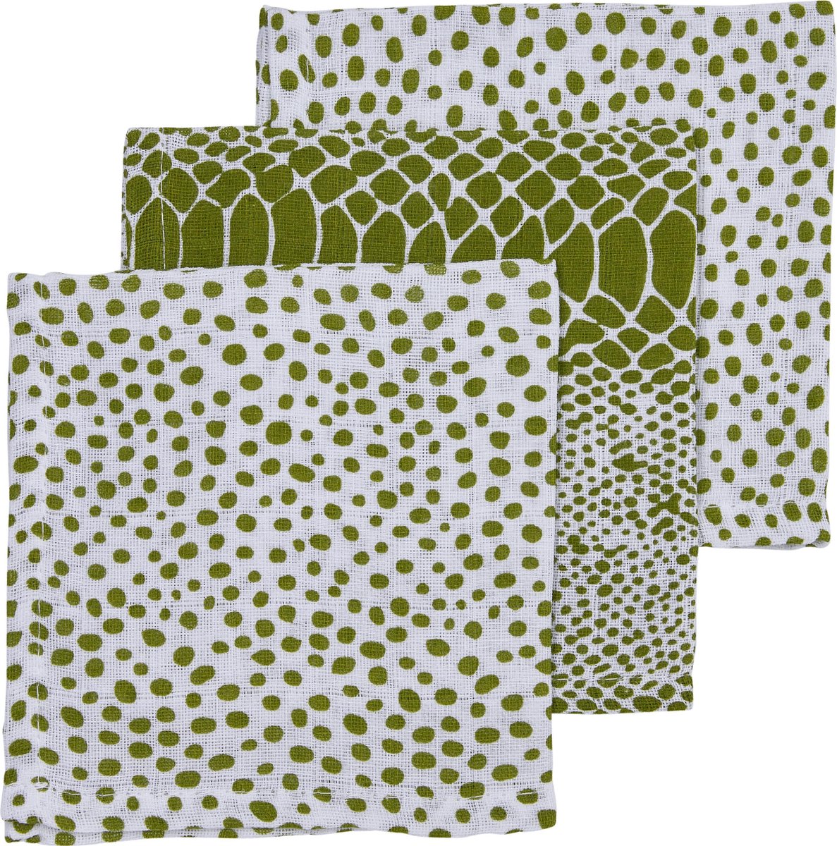 Meyco 3-pack monddoekjes Snake-Cheetah avocado