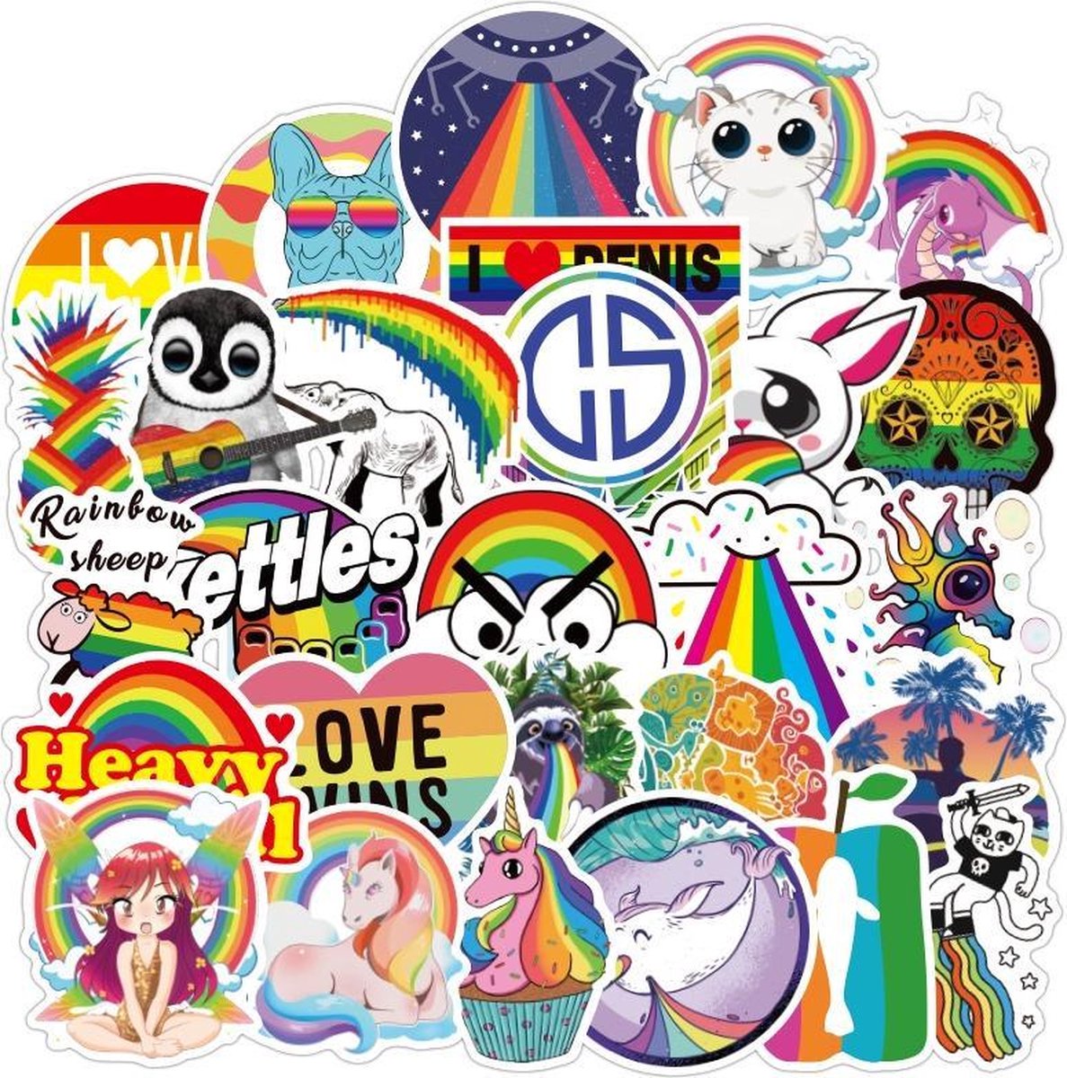Winkrs | Regenboog Stickers | Pride Stickers | Kleurrijke en Vrolijke Stickers | 50 Stickers  Voor laptop