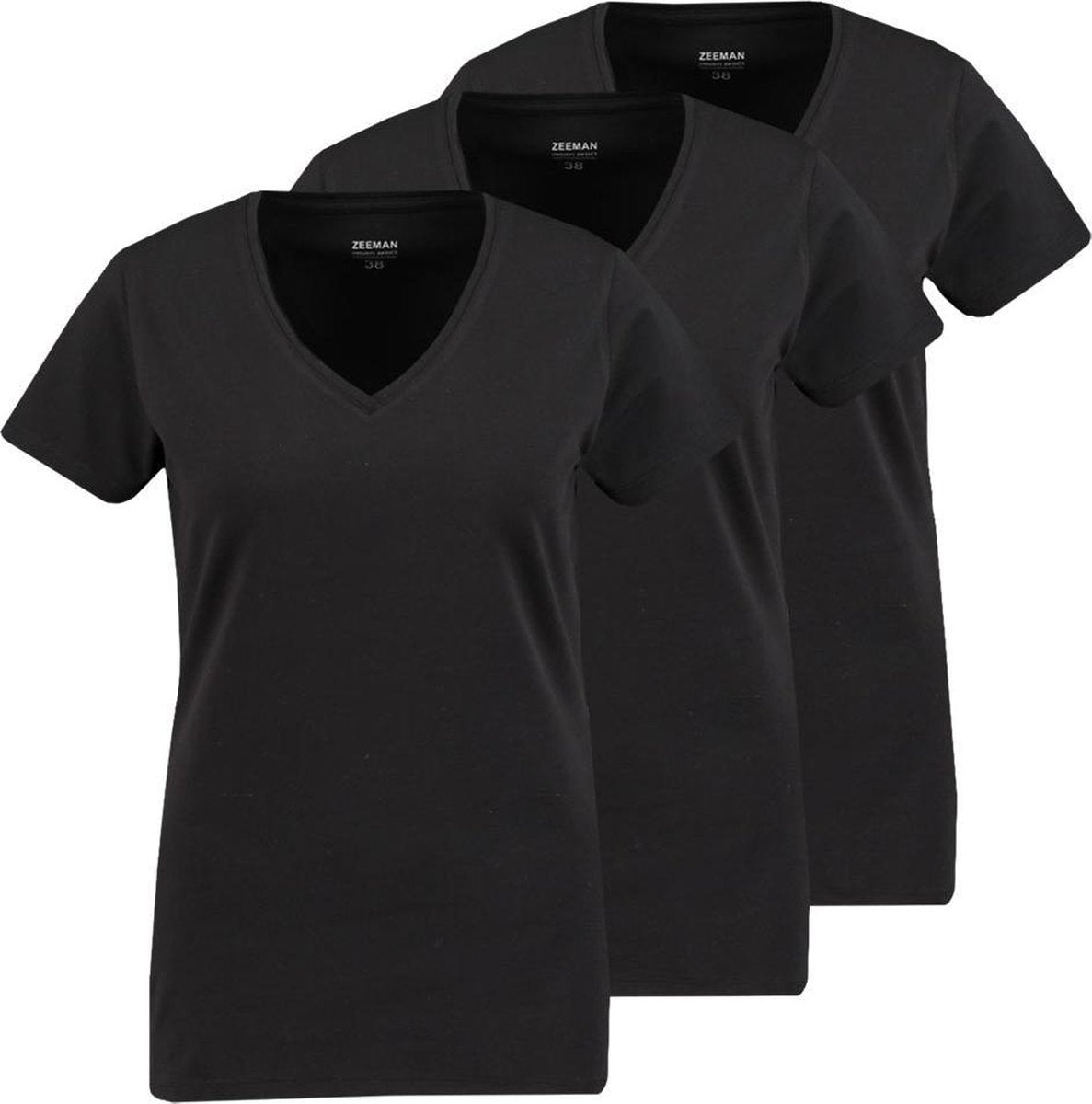 Zeeman dames T-shirt korte mouw - zwart - maat 44 - 3 stuks