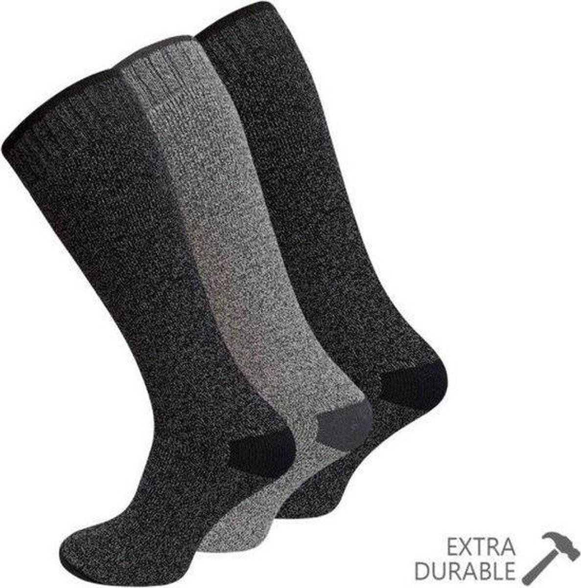 Socke - 3 Paar Heren Kniekousen Dames Mouline Kniekousen - Hoge Sokken - Zachte Badstofzool - Kleuren Grijs Donkergrijs Maat 39/42 - 3-Pack