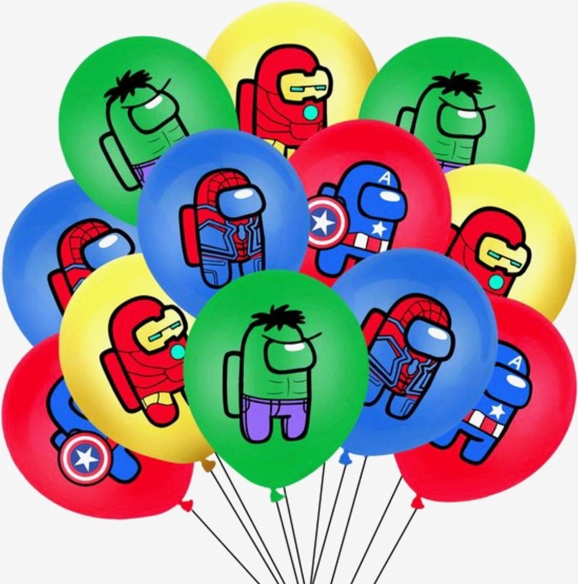 Among Us Ballonnen - 12 Stuks - 25 cm - Marvel Avengers - Ballonnen Verjaardag - Helium Ballonnen - Latex Ballonnen - Games - Iron Man - Hulk - Spiderman - Captain America