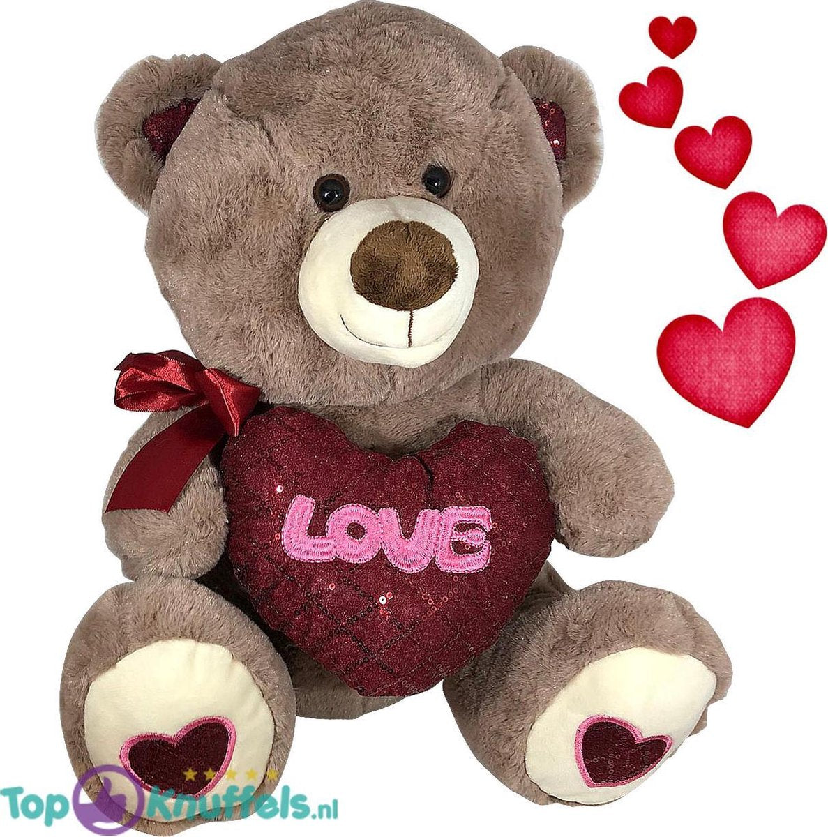 Teddybeer met hart ‘Love’ (Donkerbruin) 26cm pluche knuffel  Cadeau | Ik hou van jou / I Love you Knuffelbeer |Valentijnsdag cadeau rozenbeer | Love Teddy  rozen Beer | Valentijnsdag Cadeau / Valentines day Gift | Valentijn kado vrouw man